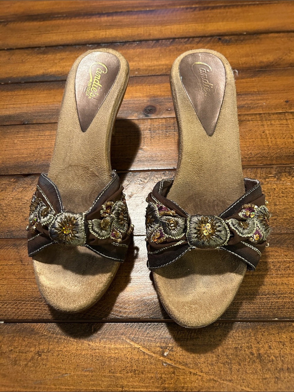 Candie's Brown Embellished Slide Mules